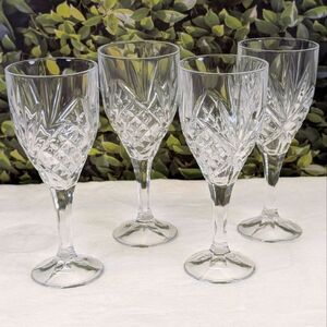 1980s Godinger Dublin Shannon Crystal Wine Glass Water Goblets, Set of 4